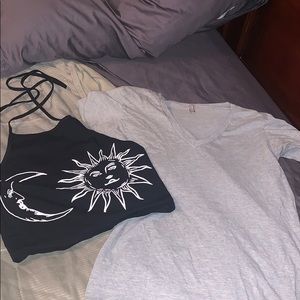 Cute moon and sunny halter top/ grey v neck